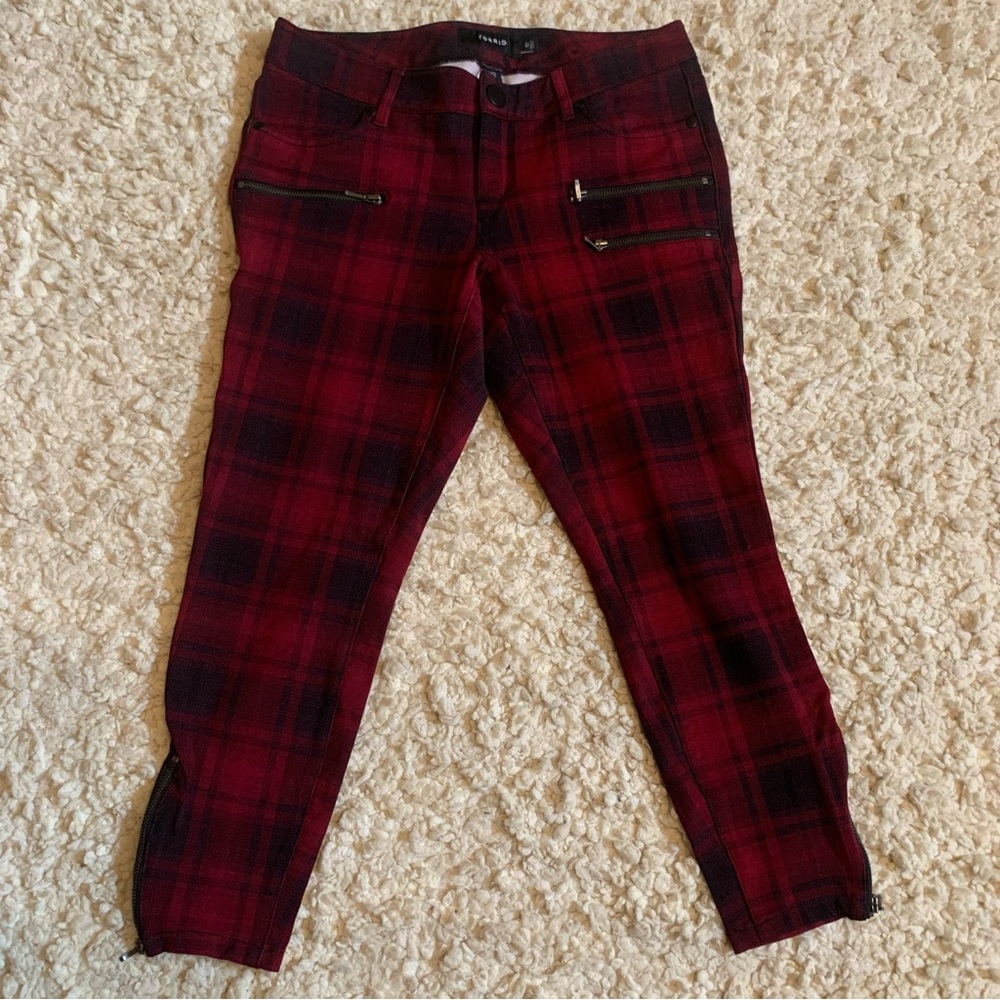 Torrid stretch cropped plaid pants dark red black size 10